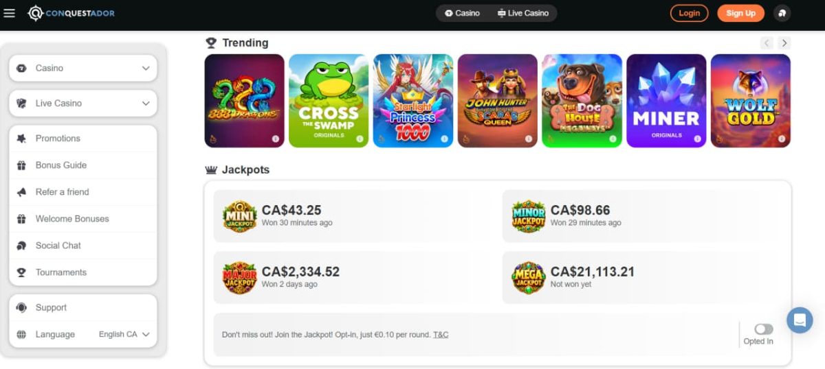 Conquestador Casino : Bonuses, VIP Rebate, Games image 1